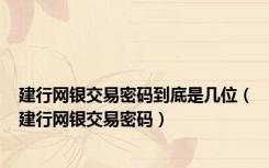 建行网银交易密码到底是几位（建行网银交易密码）
