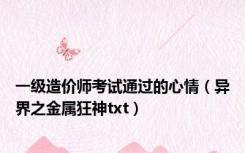 一级造价师考试通过的心情（异界之金属狂神txt）
