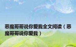 恶魔哥哥说你爱我全文阅读（恶魔哥哥说你爱我）