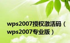wps2007授权激活码（wps2007专业版）