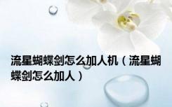 流星蝴蝶剑怎么加人机（流星蝴蝶剑怎么加人）