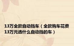 13万全款自动挡车（全款购车花费13万元选什么自动挡的车）