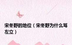 宋冬野的地位（宋冬野为什么骂左立）
