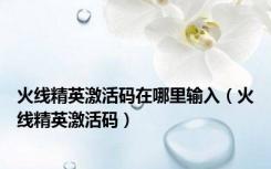 火线精英激活码在哪里输入（火线精英激活码）