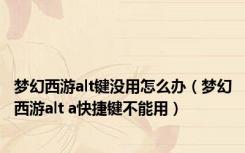 梦幻西游alt键没用怎么办（梦幻西游alt a快捷键不能用）