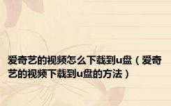 爱奇艺的视频怎么下载到u盘（爱奇艺的视频下载到u盘的方法）