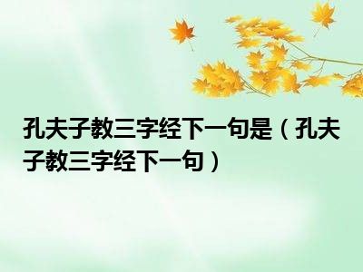 孔夫子教三字经下一句是（孔夫子教三字经下一句）