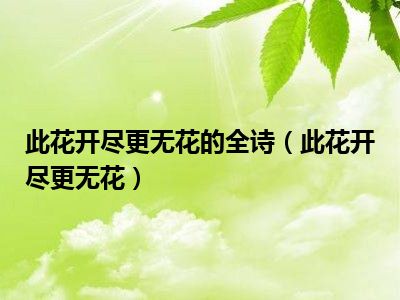 此花开尽更无花的全诗（此花开尽更无花）