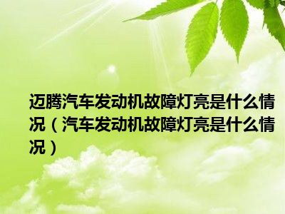 迈腾汽车发动机故障灯亮是什么情况（汽车发动机故障灯亮是什么情况）