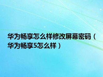 华为畅享怎么样修改屏幕密码（华为畅享5怎么样）