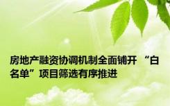 房地产融资协调机制全面铺开 “白名单”项目筛选有序推进