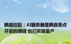 鹏鼎控股：AI服务器是鹏鼎重点开发的领域 也已实现量产