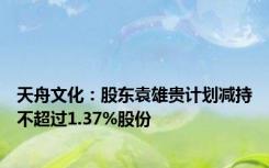 天舟文化：股东袁雄贵计划减持不超过1.37%股份