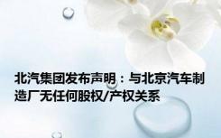 北汽集团发布声明：与北京汽车制造厂无任何股权/产权关系