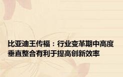 比亚迪王传福：行业变革期中高度垂直整合有利于提高创新效率