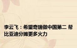 李云飞：希望奇瑞做中国第二 帮比亚迪分摊更多火力