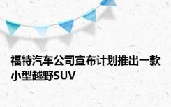 福特汽车公司宣布计划推出一款小型越野SUV