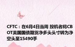 CFTC：在6月4日当周 投机者将CBOT美国国债期货净多头头寸转为净空头至15490手