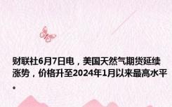 财联社6月7日电，美国天然气期货延续涨势，价格升至2024年1月以来最高水平。