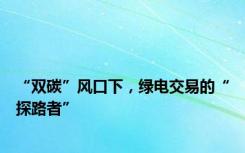 “双碳”风口下，绿电交易的“探路者”