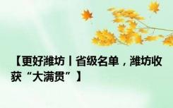 【更好潍坊丨省级名单，潍坊收获“大满贯”】
