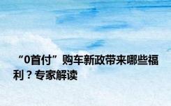“0首付”购车新政带来哪些福利？专家解读