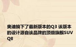 奥迪摘下了最新版本的Q3 该版本的设计源自该品牌的顶级旗舰SUV Q8
