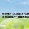铜峰电子：拟投资1.67亿进行电容器用薄膜生产一线技术改造