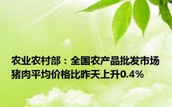 农业农村部：全国农产品批发市场猪肉平均价格比昨天上升0.4%