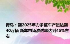 青岛：到2025年力争整车产量达到40万辆 新车市场渗透率达到45%左右