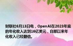 财联社6月13日电，OpenAI在2023年底的年化收入达到16亿美元，自那以来年化收入已经翻倍。