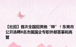 【社招】首次全国招贤纳“帅”！东莞市公开选聘8名市属国企专职外部董事和高管