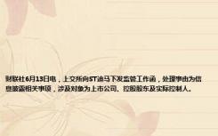 财联社6月13日电，上交所向ST迪马下发监管工作函，处理事由为信息披露相关事项，涉及对象为上市公司、控股股东及实际控制人。