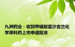 九洲药业：收到甲磺酸雷沙吉兰化学原料药上市申请批准