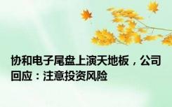 协和电子尾盘上演天地板，公司回应：注意投资风险