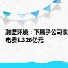瀚蓝环境：下属子公司收到发电电费1.326亿元