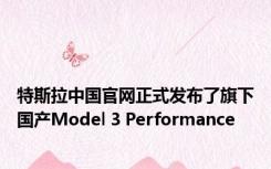 特斯拉中国官网正式发布了旗下国产Model 3 Performance