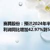 赛腾股份：预计2024年半年度净利润同比增加42.97%到54.56%