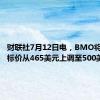 财联社7月12日电，BMO将微软目标价从465美元上调至500美元。
