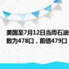美国至7月12日当周石油钻井总数为478口，前值479口