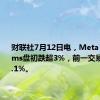 财联社7月12日电，Meta Platforms盘初跌超3%，前一交易日下跌4.1%。