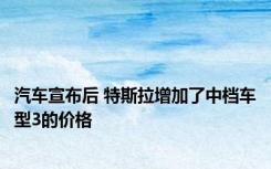 汽车宣布后 特斯拉增加了中档车型3的价格