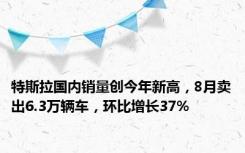 特斯拉国内销量创今年新高，8月卖出6.3万辆车，环比增长37%