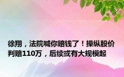 徐翔，法院喊你赔钱了！操纵股价判赔110万，后续或有大规模起