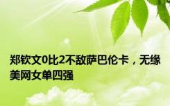 郑钦文0比2不敌萨巴伦卡，无缘美网女单四强