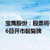 宝鹰股份：股票将于9月6日开市起复牌