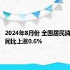 2024年8月份 全国居民消费价格同比上涨0.6%