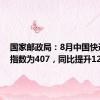 国家邮政局：8月中国快递发展指数为407，同比提升12.6%