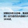 财联社9月11日电，集运指数（欧线）主力合约日内涨超13%，现报1930点。