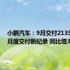 小鹏汽车：9月交付21352辆创月度交付新纪录 同比增39%